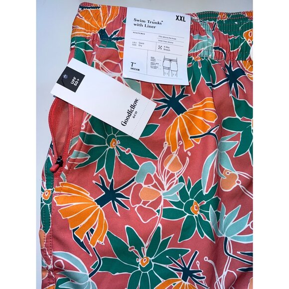 Goodfellow & Co XXL Mens Swim Trunks UPF 50+ Coral Floral Quick-Dry Liner - Picture 3 of 9